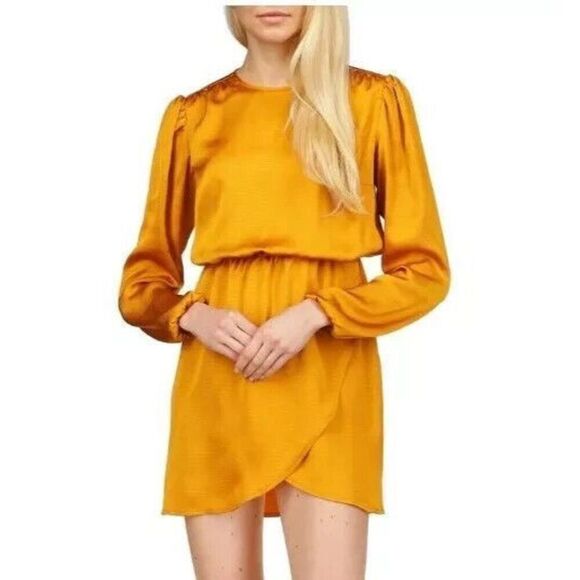Michael Kors WF2819T4LW Women Sz 2X Marigold Blouson Sleeve Satin Flounce Dress - Picture 10 of 11